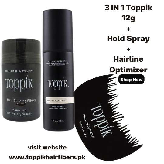 Toppik Hair Building Fibers 3 IN 1 Deal 12g Fiber+ FiberHold Spray+ Hairline Optimizer in Pakistan