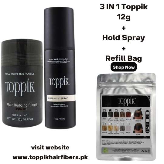 Toppik Hair Building Fibers 3 IN 1 Deal 12g Fiber+ Refill 25g+ FiberHold Spray in Pakistan