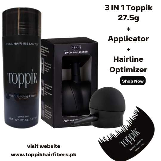 Toppik Hair Building Fibers 3 IN 1 Deal 27.5g Fiber+ Spray Applicator+ Hairline Optimizer in Pakistan