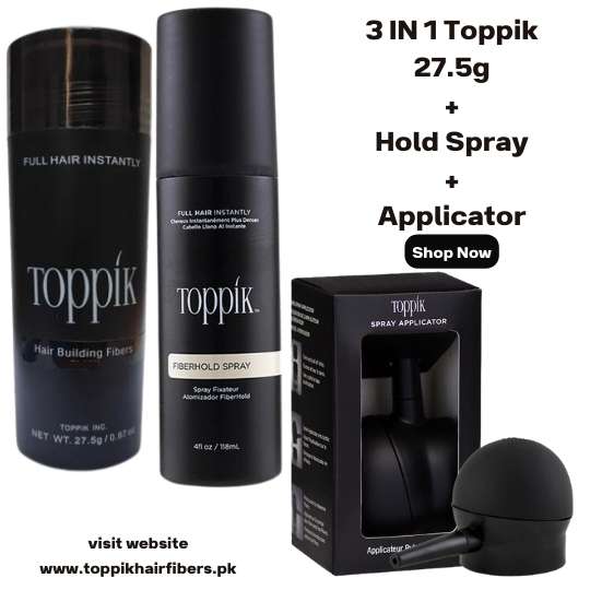 Toppik Hair Building Fibers 3 IN 1 Deal 27.5g Fiber+ FiberHold Spray+ Spray Applicator in Pakistan