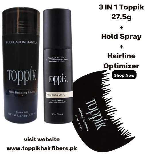 Toppik Hair Building Fibers 3 IN 1 Deal 27.5g Fiber+ FiberHold Spray+ Hairline Optimizer in Pakistan